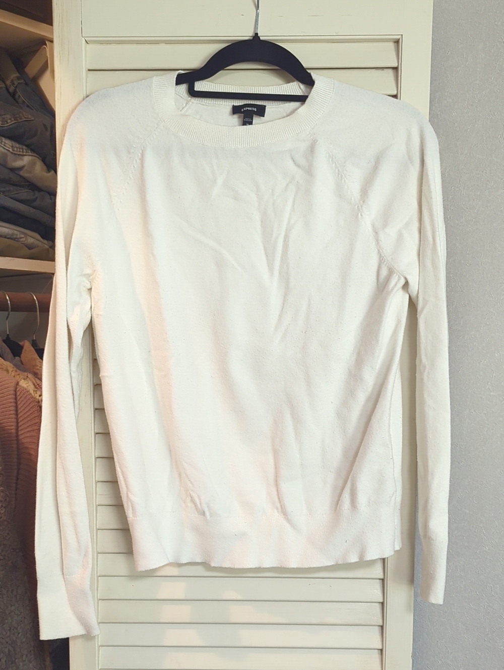 Express White Crewneck Sweater - Lightweight Knit